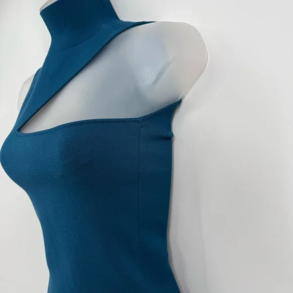 Alice + Olivia Kiki Blue-green mock neck Cutout Tank  Size Small Sleeveless - Picture 5 of 9